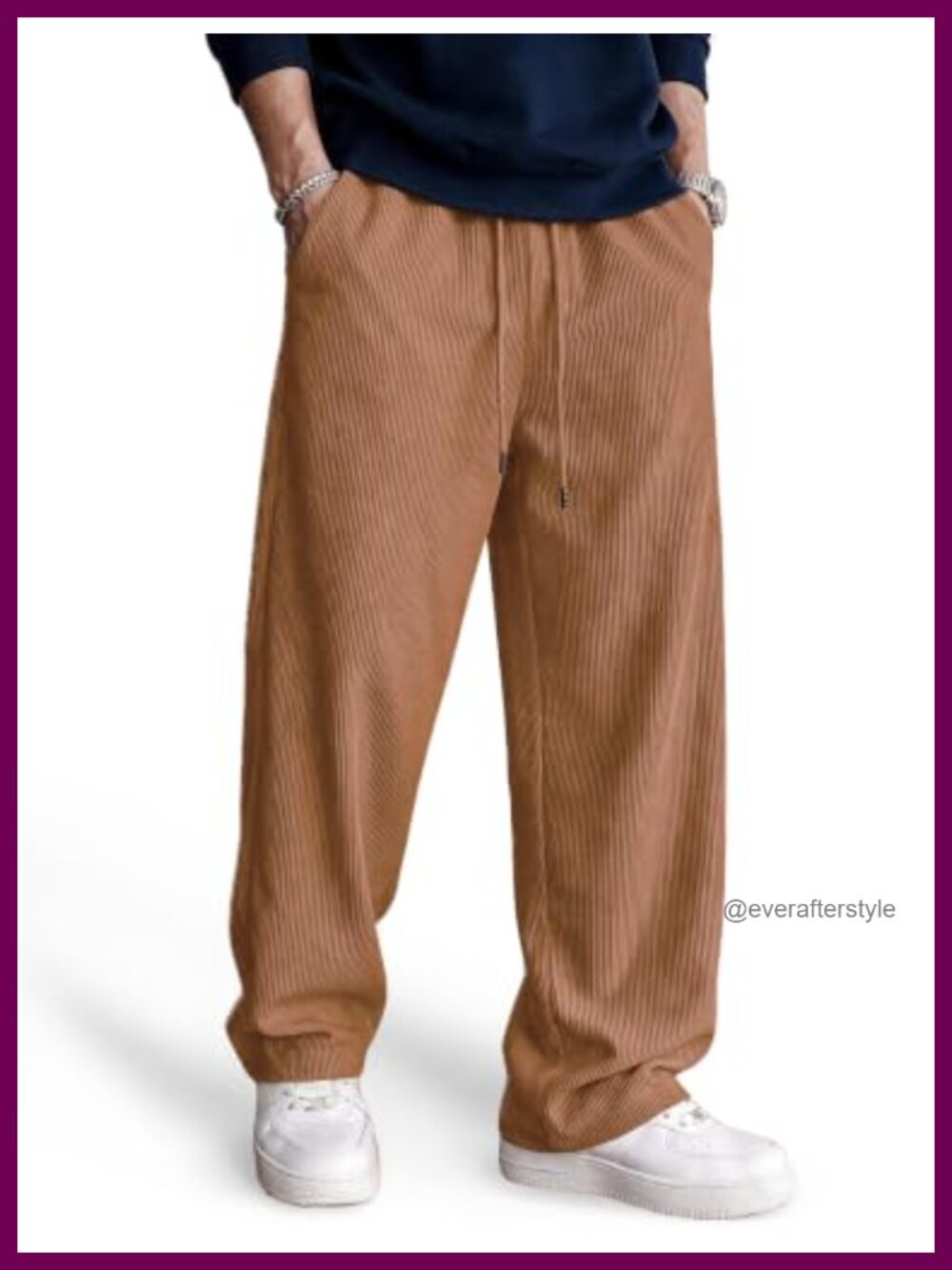 Men's Corduroy-Style Drawstring Pants Relaxed Straight Leg